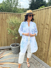 Blue Coral Print Longline Shirt Kelly