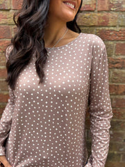 Mocha Polka Dot Super Soft Round Neck