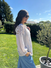 Stone Crochet Shoulder Detail Top Wrenley