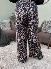 Black Leopard Stripe Wide Leg Trousers