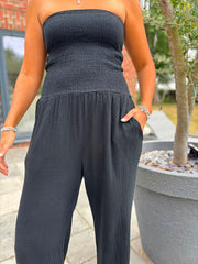 Black Bubble Cotton Bandeau Jumpsuit