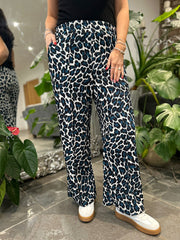 Teal  Leopard Seam Front Trousers