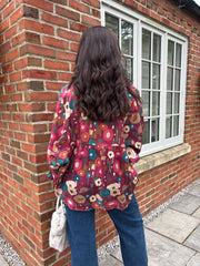 Wine Abstract Floral Blouse Gina