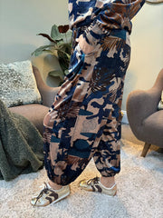 Navy Patterned Velour Comfort Set Indigo