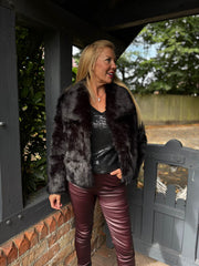 Black Cropped Faux Fur Coat