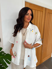 White Bubble Cotton Multi Pattern Blouse Louisa
