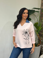 Pink Collared Flower Sweatshirt Angel