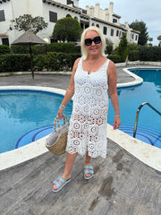 White Multi Pattern Crochet Dress Oakley