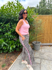 Pink Premium Leopard Pull on Wide Leg Trousers
