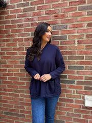 Navy Fringed Pocket Knit Ruth