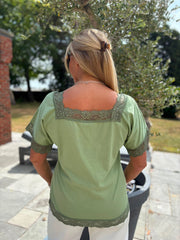 Khaki Lace Trim Tee Carla