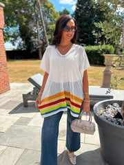 White Striped Hem Loose Knit Jenna