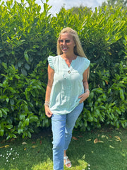 Mint Floral Frill Sleeve Top Chrissy