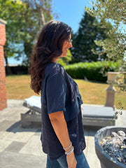 Navy Linen Button Top Taylor