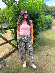 Pink Premium Leopard Pull on Wide Leg Trousers
