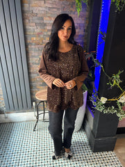 Chocolate Velour Sequin Panel Top Raven