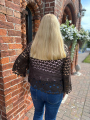 Chocolate Tie Front Crochet Cardi Lottie
