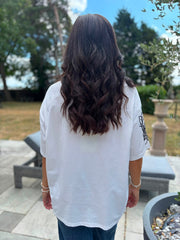 White Beaded Floral Tee Faith
