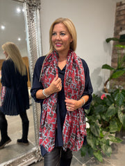 Wine Block Print Raw Edge Scarf