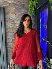 Red Sparkle Mesh Sleeve Top Lucy