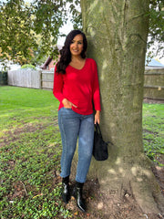 Red Embellished Soft Knit Francine