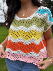 Multicolour Rainbow Open Knit Top Marian