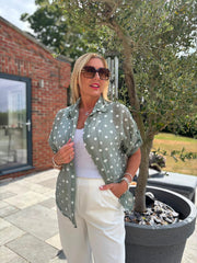 Sage Polka Dot Blouse Kathy