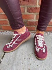 Wine Harper Lace Detail Trainer