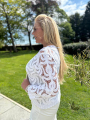 White Loose Swirl Crochet Knit Veronica