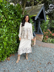 Stone Floral Applique Knit Skirt Dina