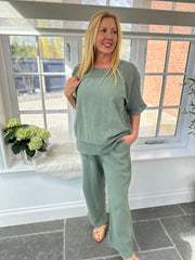 Khaki Bubble Cotton Trouser Set Hayley