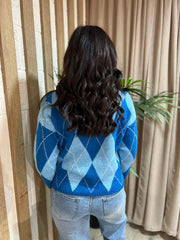 Blue Argyle Pattern Knit Jumper Meredith