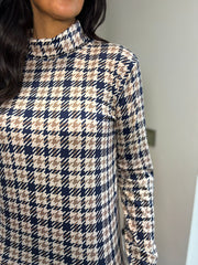 Navy Check Pattern Super Soft Roll Neck