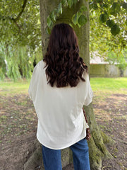 Antique Cream Fringed Neck Top Donna