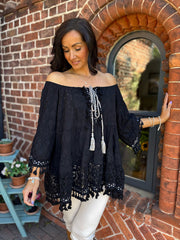 Black Luxury Tassel Lace Tunic Opal