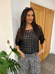 Black Shimmer Flower Top Sarina