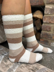Latte Cosy Striped Knee High Socks