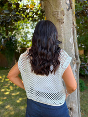 White Crochet Net Sleeveless Jacket Sharon