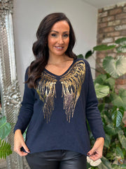 Navy Long Sleeve Angel Wings Knit Florence