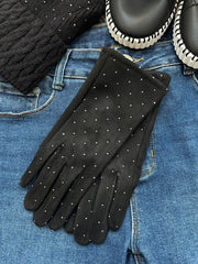 Black Diamante Velour Gloves