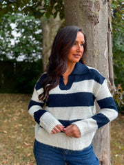 Navy Stripe Collared Knit Anita