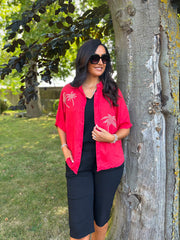 Red Linen Studded Palm Shirt Ruby