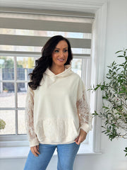 Cream Luxury Lace Mesh Hoodie Adalynn