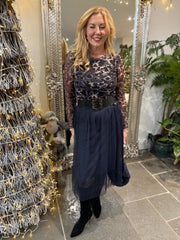 Grey Animal Print Mesh Top Sofia