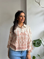 Tan Garden Floral Shirt Elsa