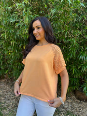 Apricot Net Sleeve Applique Tee Gemma