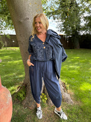 Navy Paisley Bubble Cotton Top Quinley