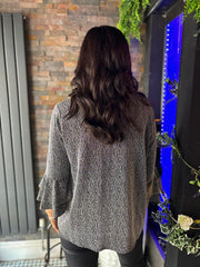 Silver Frill Sleeve Shimmer Top Pamela