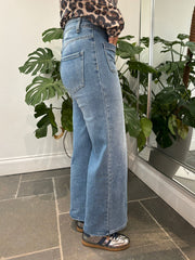 Light Denim Wide Leg Pocket Jeans
