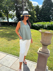 Khaki Floral Mesh Bubble Cotton Top Robin